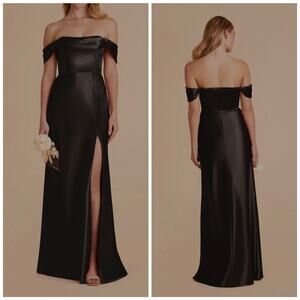 Wedding Black Tie Convertible Satin Black Gown XXL Off Shoulder Birdy Grey Mia